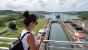 Traveller using a smartphone in Panama for best esim panama travel