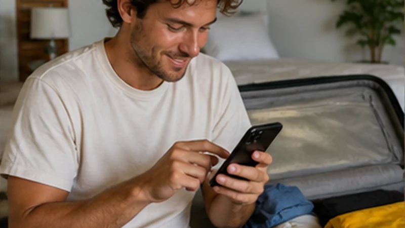 Traveller using a smartphone in Seychelles while comparing eSIM options