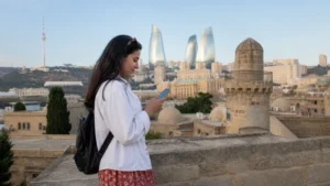 Traveller comparing mobile networks for an Azerbaijan trip