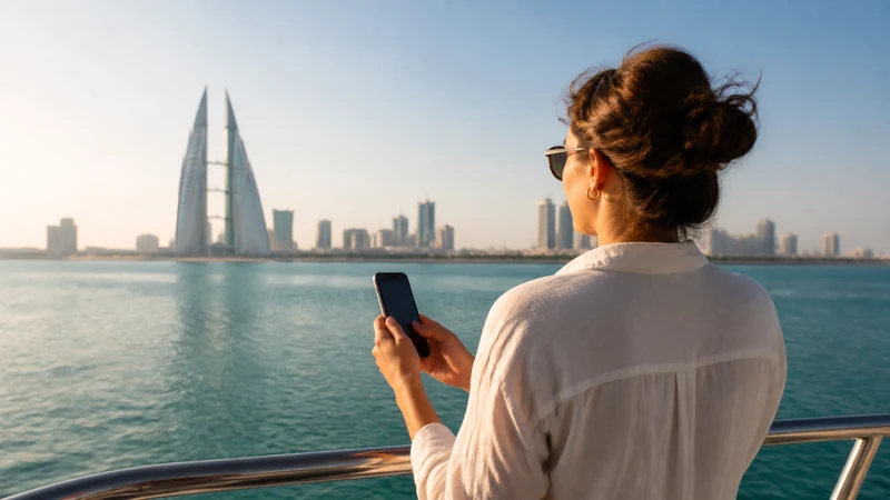 Traveller using a smartphone in Bahrain for best network bahrain tourists