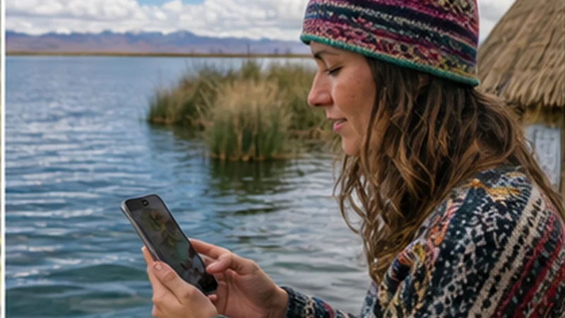 Traveller using a smartphone in Bolivia while researching which mobile network is best for travellers in bolivia?
