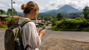 Traveller using a smartphone in Costa Rica for how to choose a mobile network for costa rica