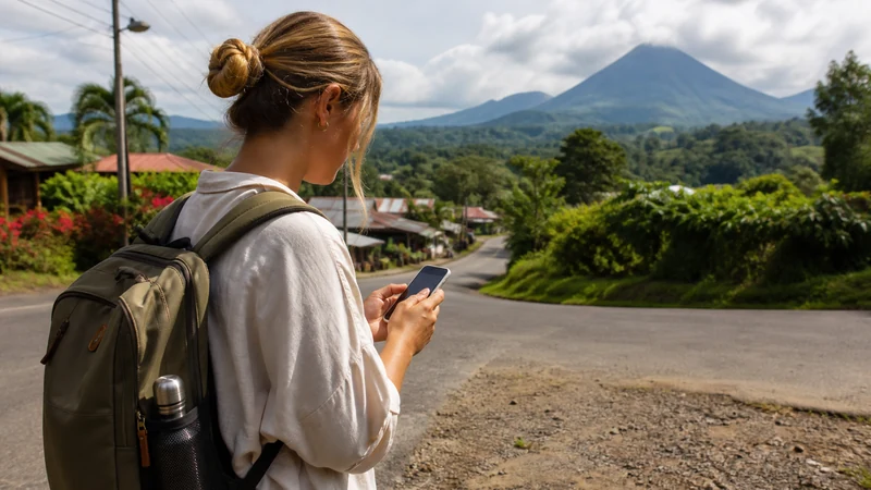 Traveller using a smartphone in Costa Rica for how to choose a mobile network for costa rica