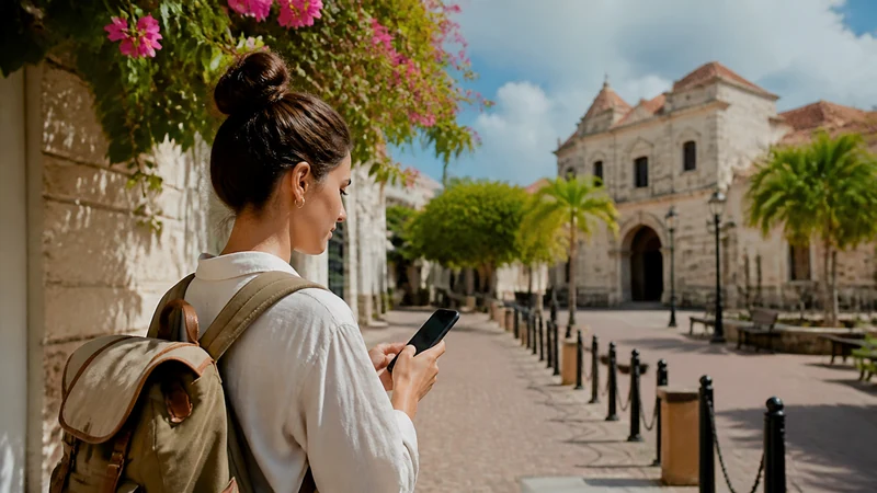 Traveller using a smartphone in the Dominican Republic for best network dominican republic tourists