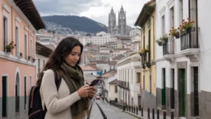 Traveller using a smartphone in Ecuador for best network ecuador tourists