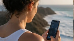 Traveller using a smartphone in El Salvador while researching which mobile network is best for travellers in el salvador?