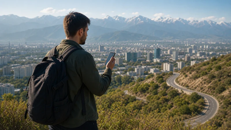 Tourist comparing mobile network coverage for a Kazakhstan itinerary.