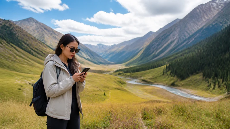 Traveller using a smartphone in Kyrgyzstan for best network kyrgyzstan tourists