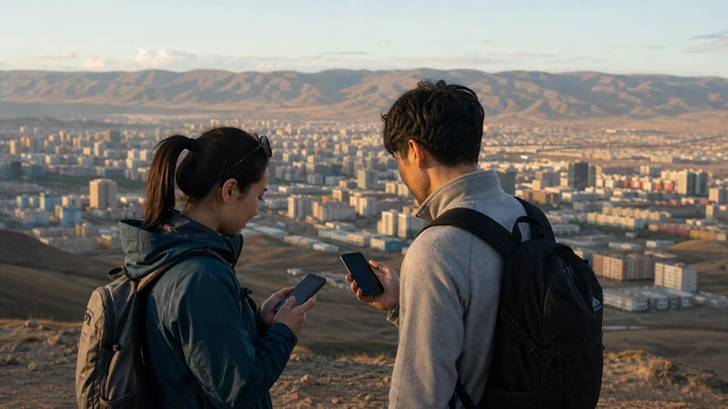 Traveller using a smartphone in Mongolia for best network mongolia tourists