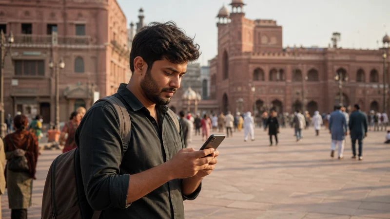 Traveller comparing mobile network options in Lahore