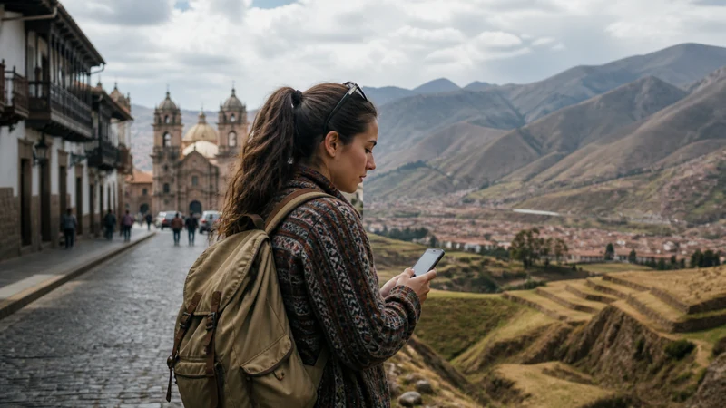 Traveller using a smartphone in Peru for best network peru tourists