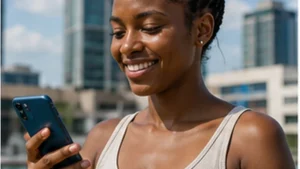 Traveller comparing mobile networks on a smartphone in Tanzania