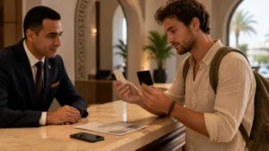 Traveller using a smartphone for Best Network Tunisia Tourists in Tunisia