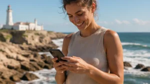 Traveller using a smartphone in Uruguay for best network uruguay tourists
