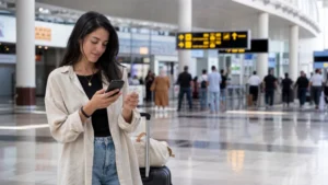 Traveller using a smartphone in Algeria