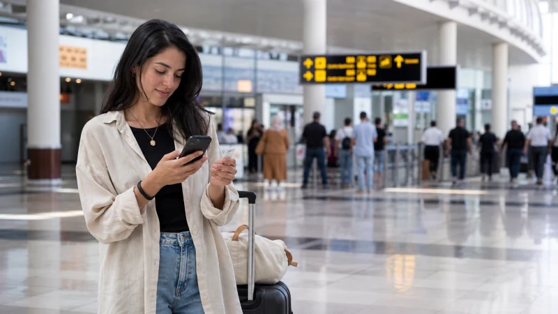 Traveller using a smartphone in Algeria