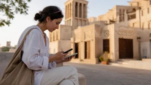 Traveller using a smartphone in Bahrain for best sim card bahrain