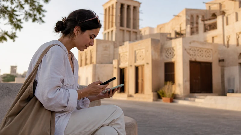 Traveller using a smartphone in Bahrain for best sim card bahrain