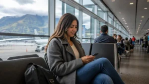 Traveller using a smartphone in Ecuador for best sim card ecuador