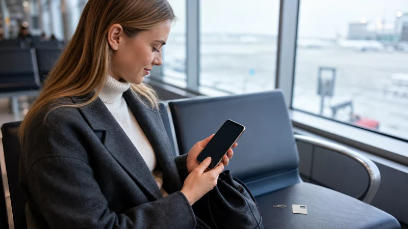 Traveller choosing a SIM option after arriving in Finland