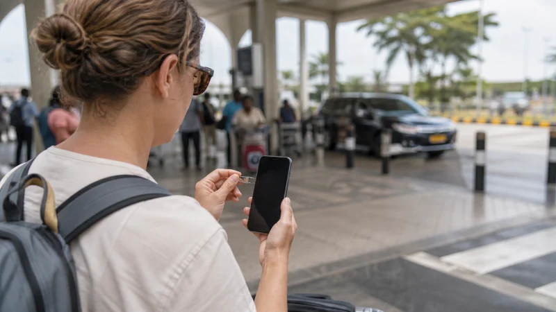 Traveller using a smartphoneTraveller using a smartphone during a trip in Kenya during a trip in Kenya
