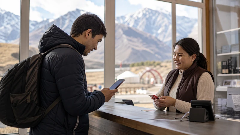 Traveller using a smartphone in Kyrgyzstan for best sim card kyrgyzstan