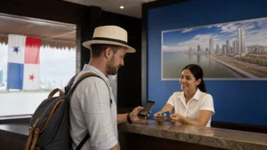 Traveller using a smartphone in Panama for best sim card panama