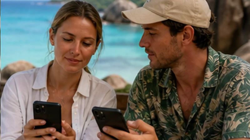 Traveller comparing local SIM and travel eSIM options in Seychelles