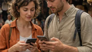 Traveller comparing local SIM and travel eSIM options in Tanzania
