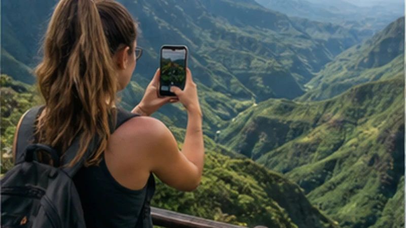 Traveller using a smartphone in Mauritius while researching mobile internet in black river gorges national park