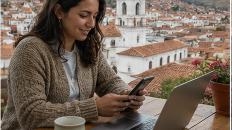 Traveller using a smartphone in Bolivia while researching bolivia internet guide for digital nomads