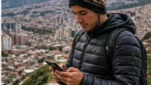 Traveller using a smartphone in Bolivia while researching how to use a bolivia esim on android
