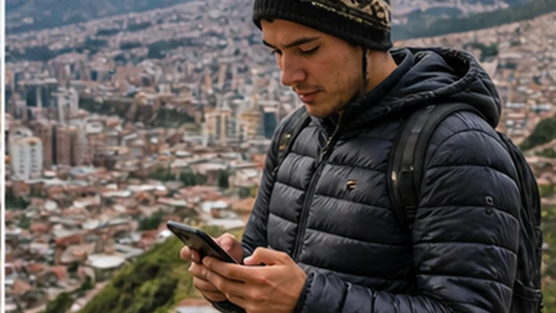 Traveller using a smartphone in Bolivia while researching how to use a bolivia esim on android