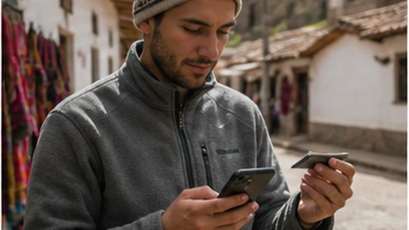 Traveller using a smartphone in Bolivia while researching how to use a bolivia esim with dual sim