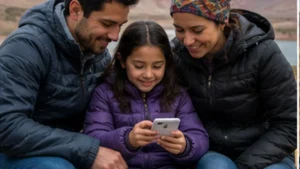 Traveller using a smartphone in Bolivia while researching mobile internet for family travel in bolivia