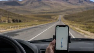 Traveller using a smartphone in Bolivia while researching mobile internet for a bolivia road trip