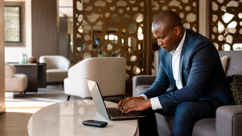 Business traveller working online in Gaborone.