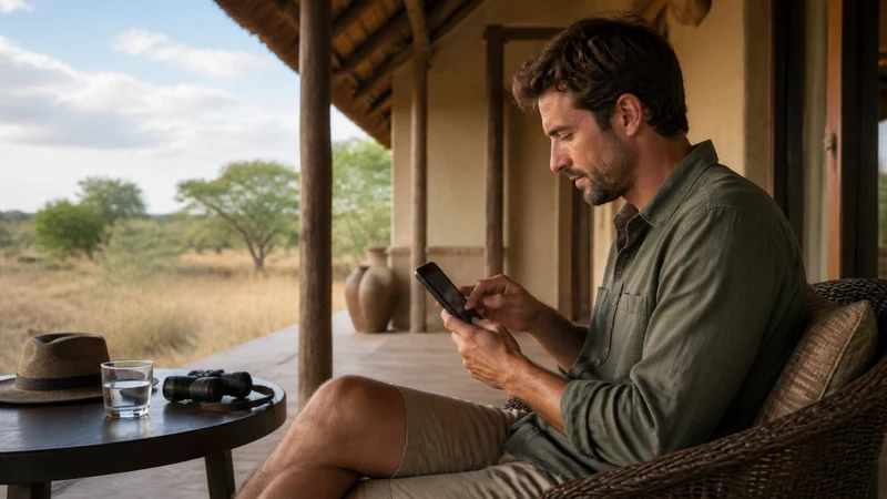 Traveller configuring an Android phone in Botswana.