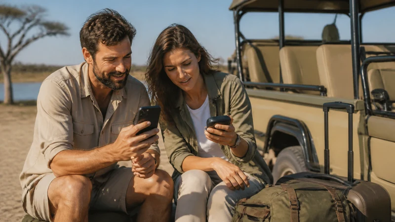 Couple comparing phone tethering with a pocket router.