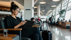 Traveller using a smartphone in Brazil for brazil airport wifi security