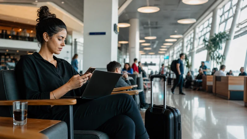 Traveller using a smartphone in Brazil for brazil airport wifi security