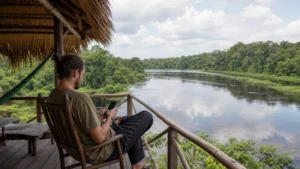Traveller using a smartphone in Brazil for brazil amazon mobile internet