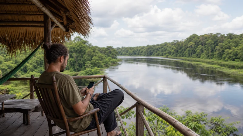 Traveller using a smartphone in Brazil for brazil amazon mobile internet