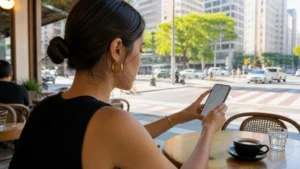 Traveller using a smartphone in Brazil for brazil esim android