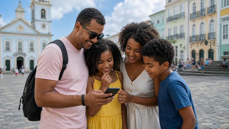 Traveller using a smartphone in Brazil for brazil family travel internet