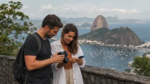 Traveller using a smartphone in Brazil for brazil photography trip internet