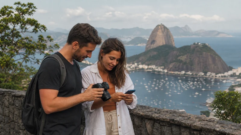 Traveller using a smartphone in Brazil for brazil photography trip internet