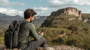 Traveller using a smartphone in Brazil for brazil remote areas mobile internet