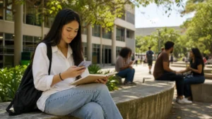 Traveller using a smartphone in Brazil for brazil student travel internet
