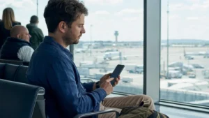 Traveller configuring an Android phone in Bulgaria
